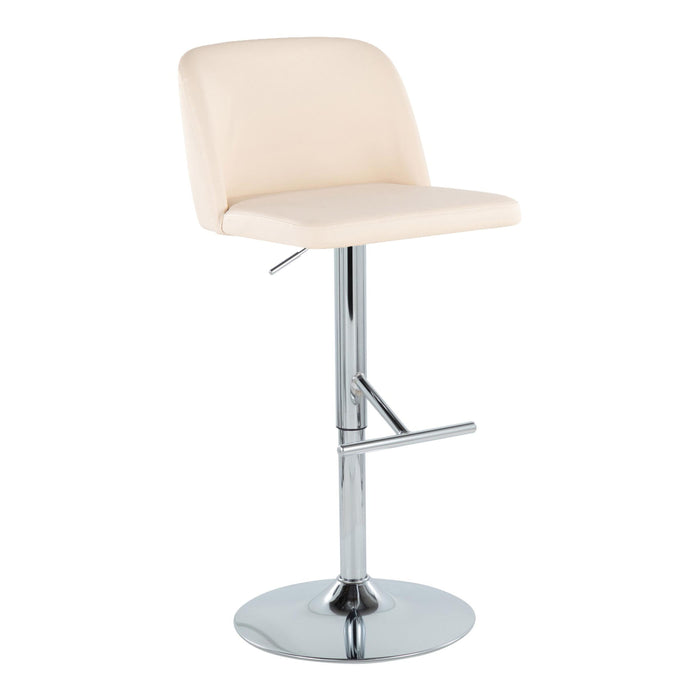 Toriano - Contemporary Adjustable Barstool With Swivel With Straight T Footrest (Set of 2) - Cream / Chrome