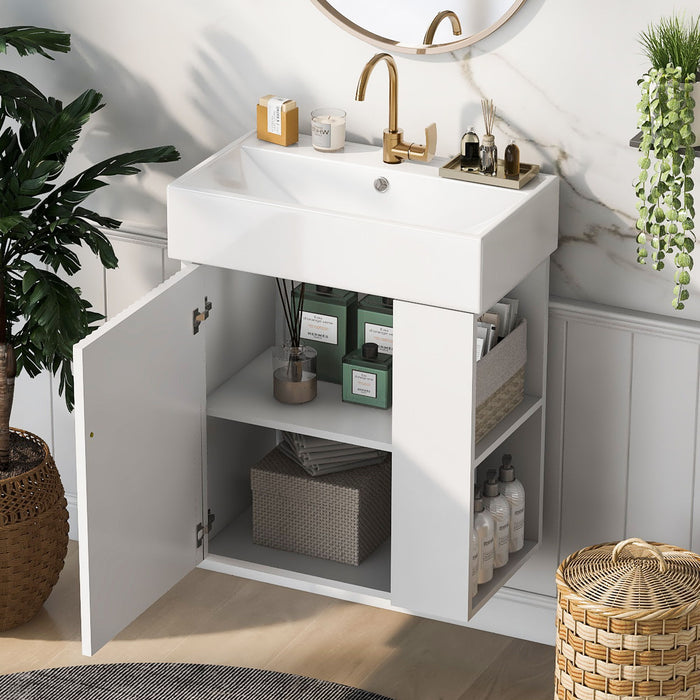 Modern Floating Bathroom Vanity With Ceramic Basin Perfect For Small Bathrooms