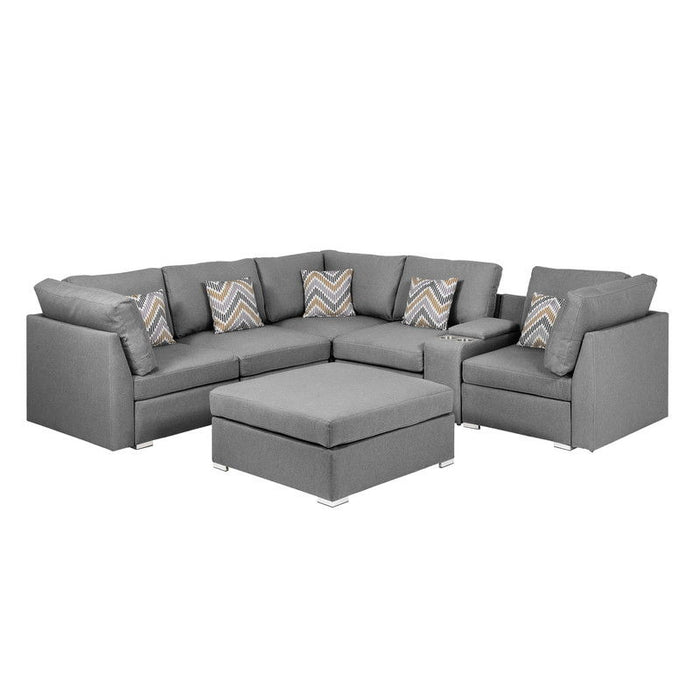 Amira - Fabric Reversible Sectional Sofa With USB Console And Ottoman