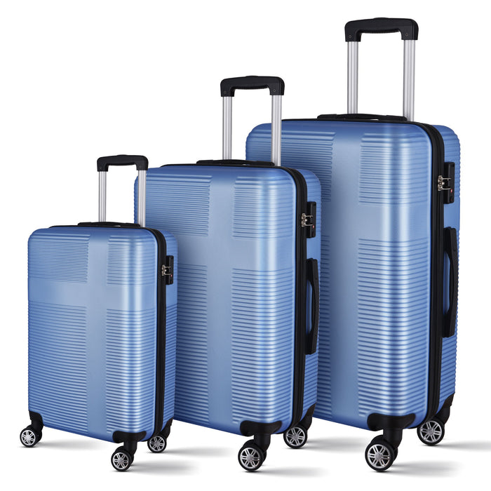 3 Piece Luggage With Tsa Lock Abs, Durable Luggage Set, Lightweight Suitcase With Hooks, Spinner Wheels Cross Stripe Luggage Sets