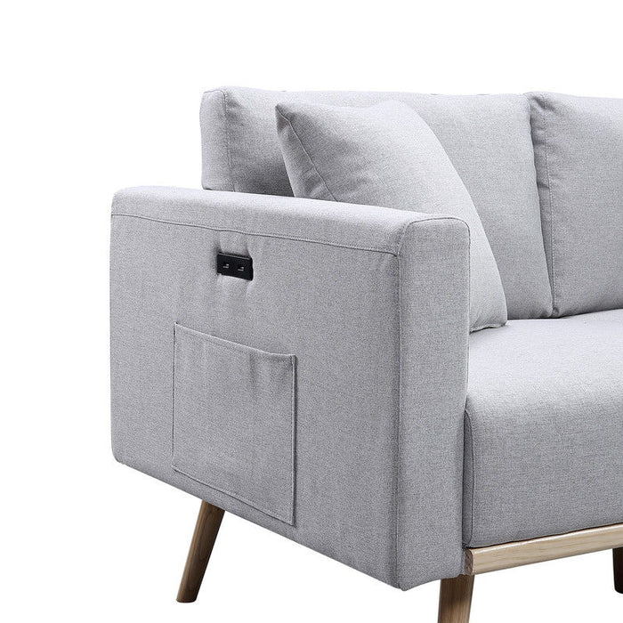 Easton - Linen Fabric Chair With USB Charging Ports Pockets And Pillows