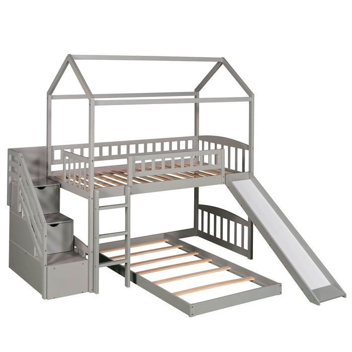 Twin Over Twin Bunk Bed With Two Drawers And Slide, House Bed With Slide - White