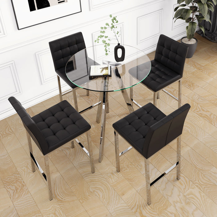 Stylish PU Fabric Design, Electroplated Metal Legs, Round Tempered Glass Table Top, Bar Chair Cover, Suitable For Bars, Restaurants, Bedroom Bar Chairs With Chrome Legs