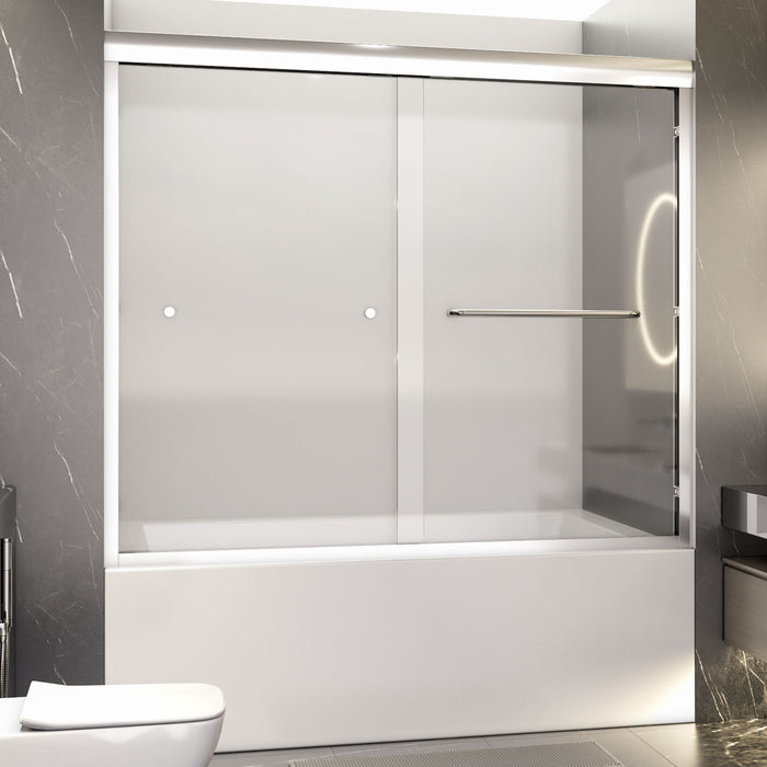 56" -60" W*58" H Semi-Frameless Double Sliding Tub Door, Bypass Bathtub Shower, 1 / 4" (6Mm) Thick SGCC Tempered Glass Door - Chrome