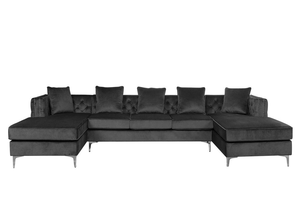 Ryan - Velvet Double Chaise Sectional Sofa With Nail-Head Trim