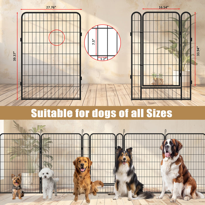 16 Panels Heavy Duty Metal Playpen With Door, Dog Fence Pet Exercise Pen For Outdoor - Black