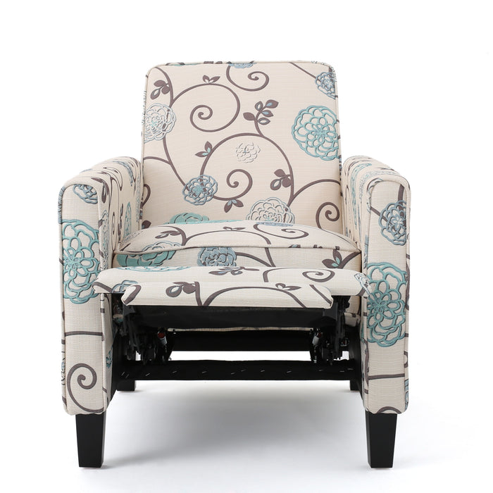 Floral Print Push Back Chair For Elegant Home Decor - White / Blue