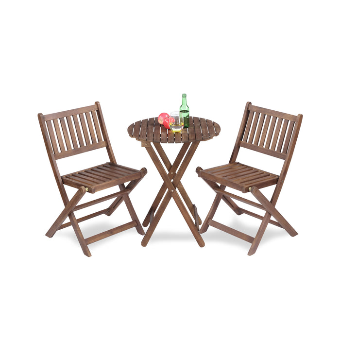 3 Piece Acacia Bistro Set, Folding Patio Furniture With 1 Coffee Table And 2 Foldable Chairs