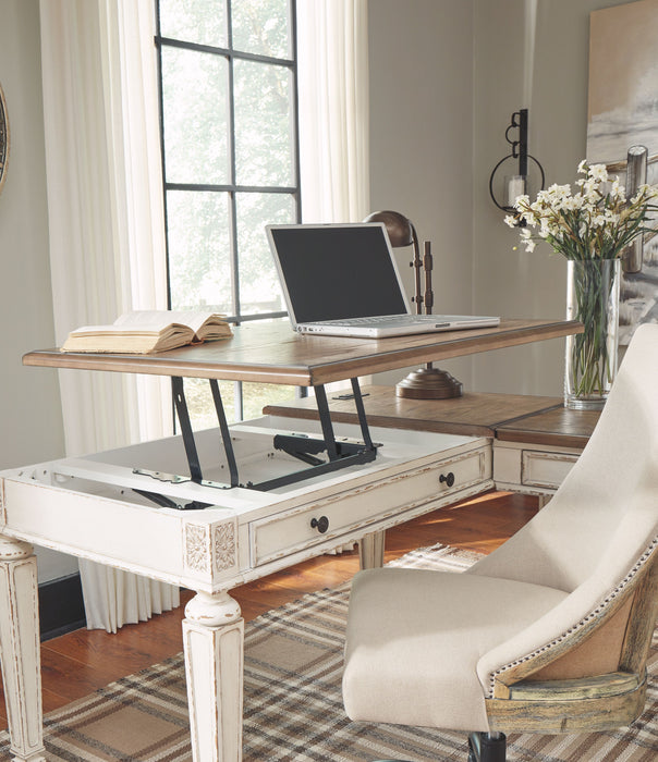 Realyn - Blanco / Marrón - Escritorio elevable para oficina en casa