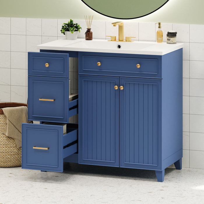 Bathroom Vanity, Transitional Style Bathroom Cabinet With Resin Sink, Single Bathroom Cabinet, With 2 Drawers And 1 Adjustable Storage Shelf, 2 Soft-Close Doors