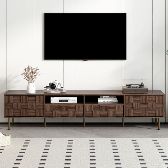 Mid Century TV Stand With 2 Drawers, Media Console Table For Tvs Up To 85'', Entertainment Center With Storage For Living Room - Dark Brown
