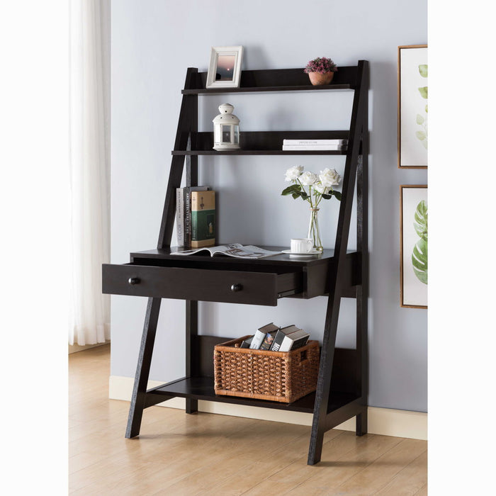 Ladder Desk, Student Desk With Three Shelves, One Drawer And Storage Bottom Shelve - Red Cocoa