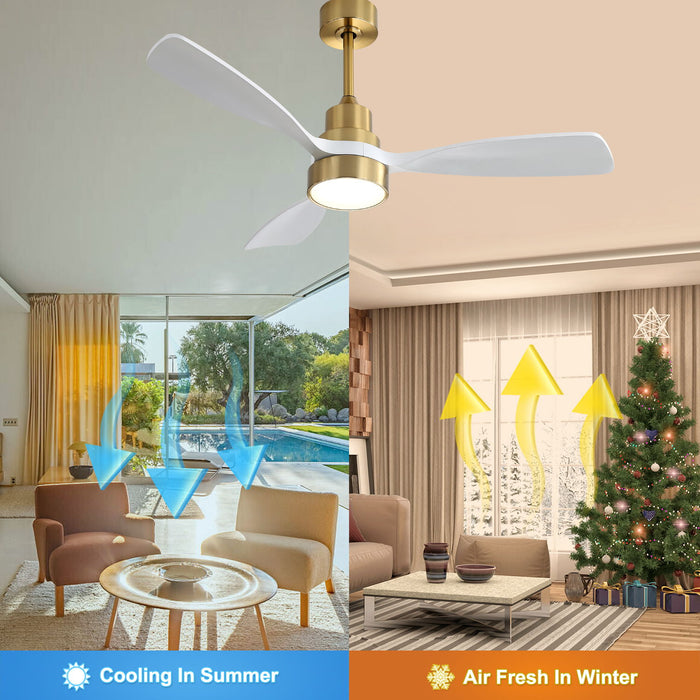 Wood Ceiling Fan With 3 Solid Wood Blades Remote Control Reversible Dc Motor For Living Room - Gold