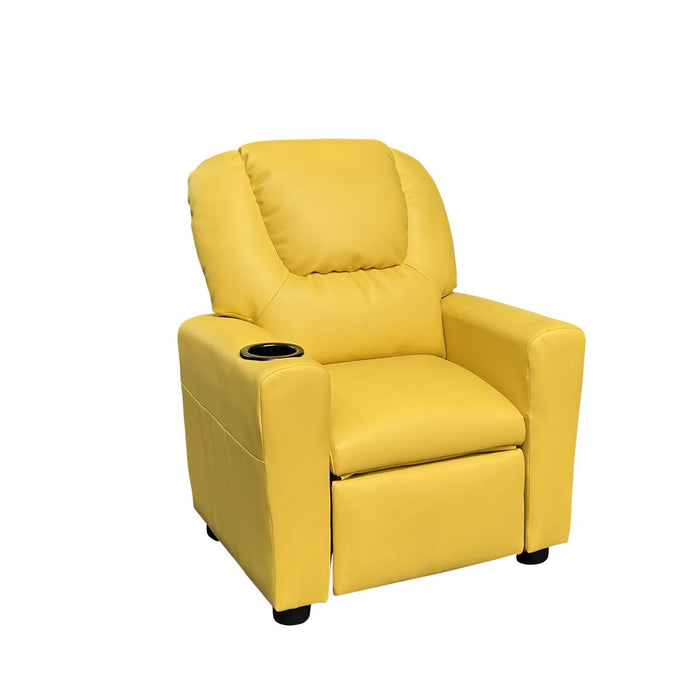 Marisa - Yellow PU Leather Kids Recliner Chair With Cupholder - Yellow