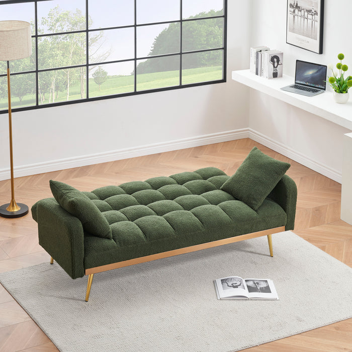 Sofa Bed, Adjustable Sofa Teddy 2 Throw Pillows - Green