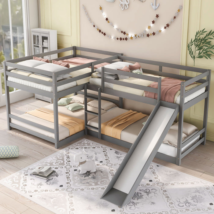 Kids Furniture - Shaped Bunk Bed With Slide And Short Ladder