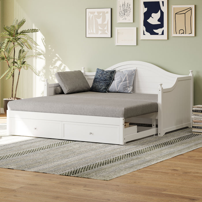 Daybed With Extended Pop Up Trundle And Storage Drawers