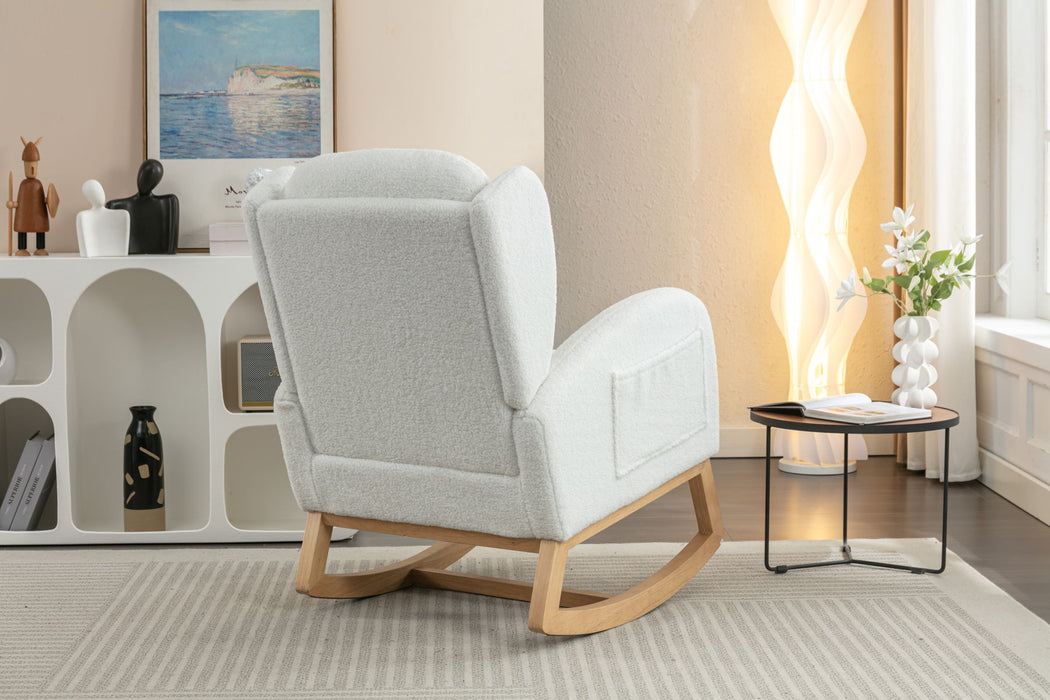 Teddy Fabric Rocking Chair With Packet Wood Legs - Ivory