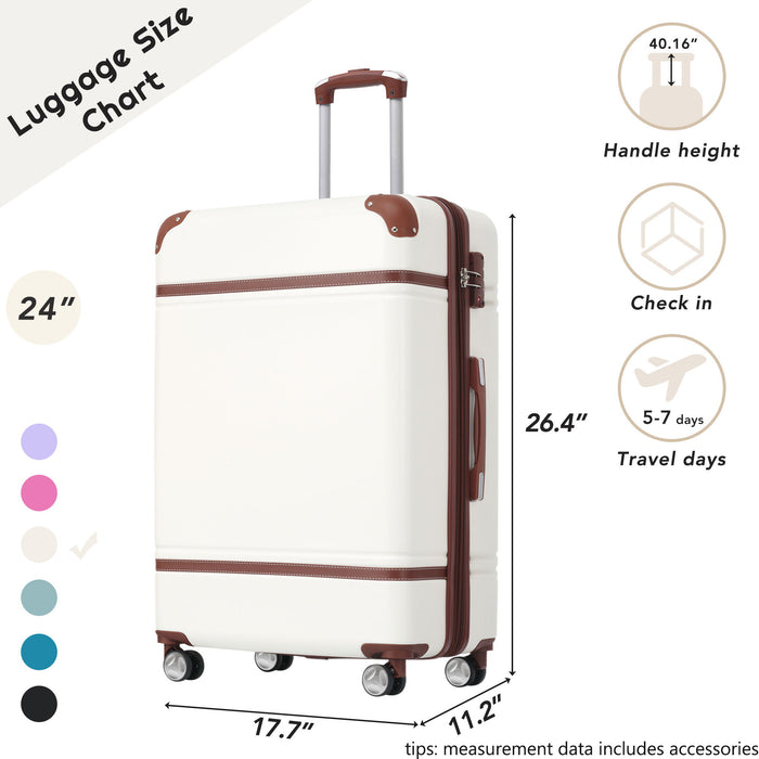 Hardshell Luggage With Tsa Lock, 24" Expandable Lightweight Suitcase With Spinner Wheels, Single Vintage Luggage