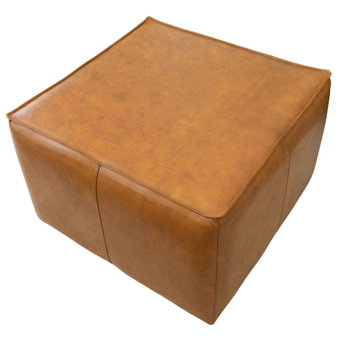 Mallory - Mid-Century Square Genuine Leather Upholstered Ottoman - Tan