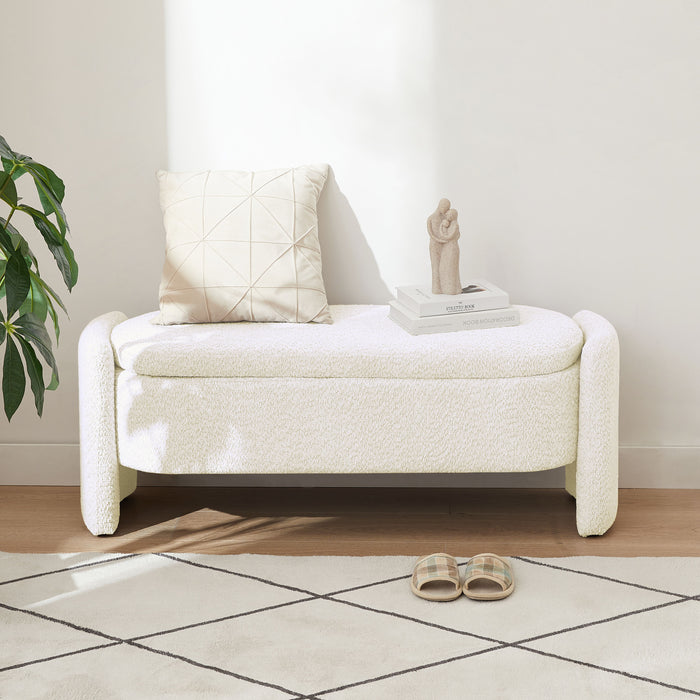 Ottoman Oval Storage Bench, 3D Lamb Fleece Bench With Large Storage Space For The Living Room, Entryway And Bedroom