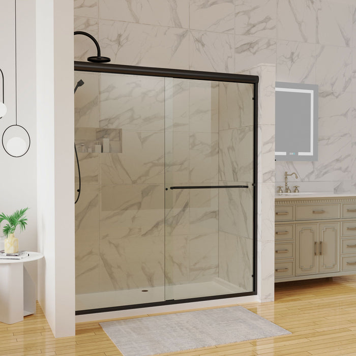 60 Inch X 70 Inch Traditional Sliding Shower Door Inch Matte Black With Clear Glass