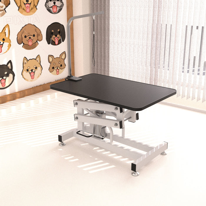 Hydraulic Dog Pet Grooming Table Heavy Duty Big Size Z-Lift Pet Grooming Table - Black / White