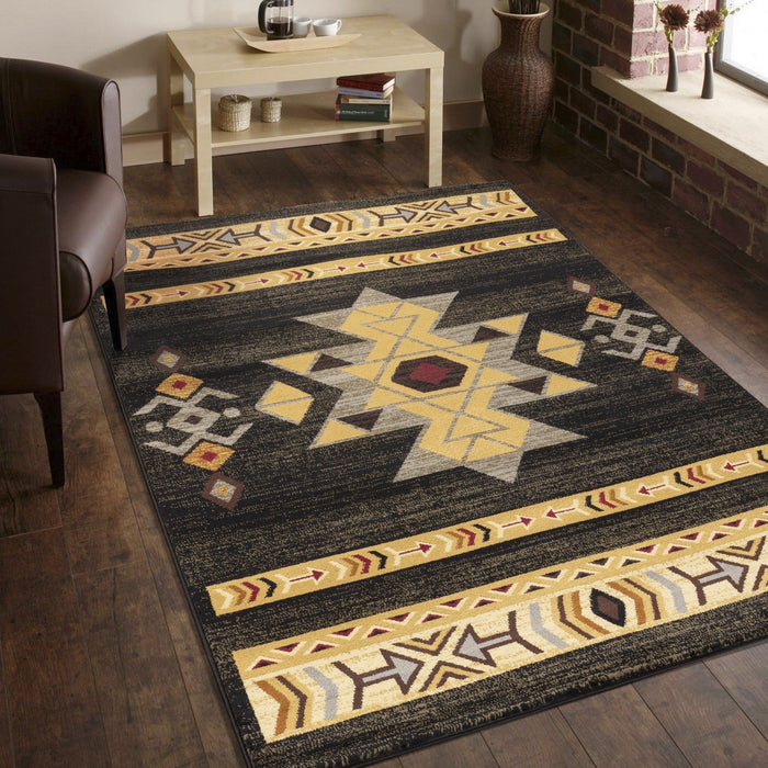 Tribes - 2'7" X 7'3" Southwest Area Rug - Black