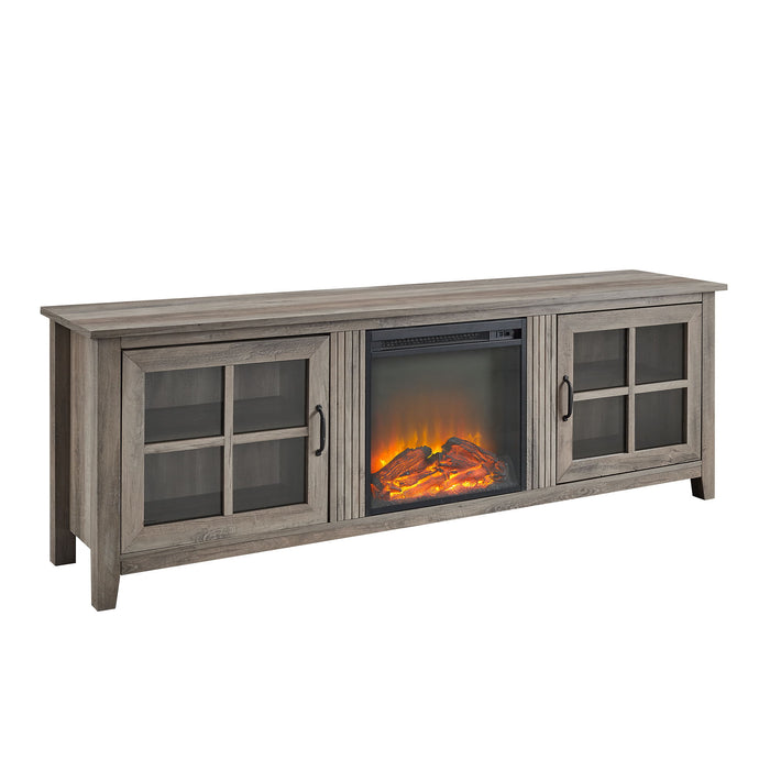 Modern Farmhouse 2 Door Glass Windowpane 70" Fireplace TV Stand For 80" TVs