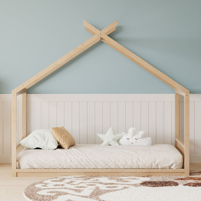 Montessori Style House Bed For Kids, Floor Bed Frame With Headboard And Footboard