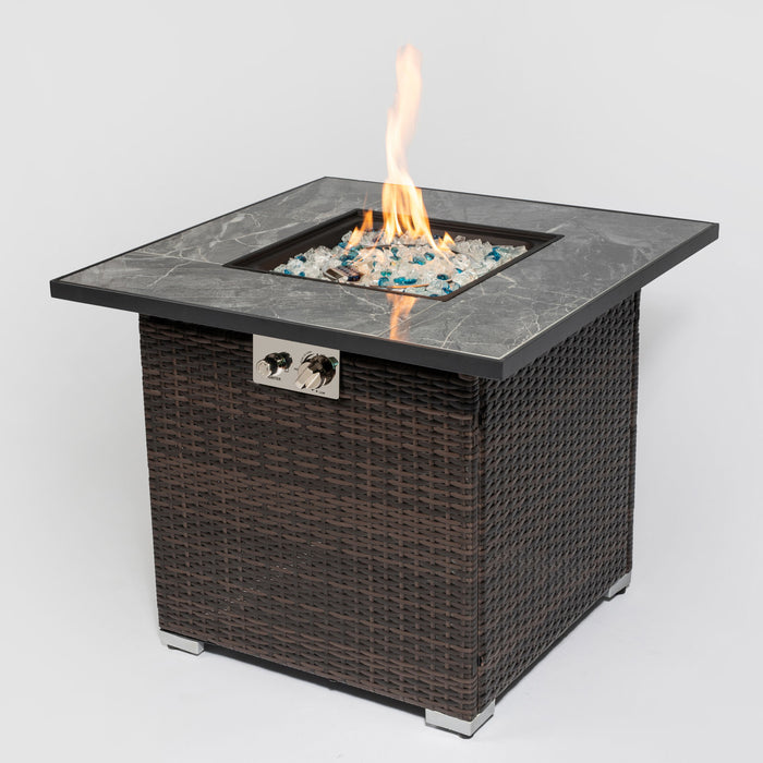 30" Outdoor Fire Table Propane Gas Fire Pit Table With Lid Gas Fire Pit Table With Glass Rocks And Rain Cover - Espresso