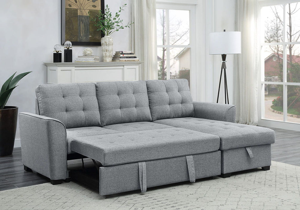 Avery - 90.5" Linen Sleeper Sectional Sofa With Reversible Storage Chaise - Light Gray