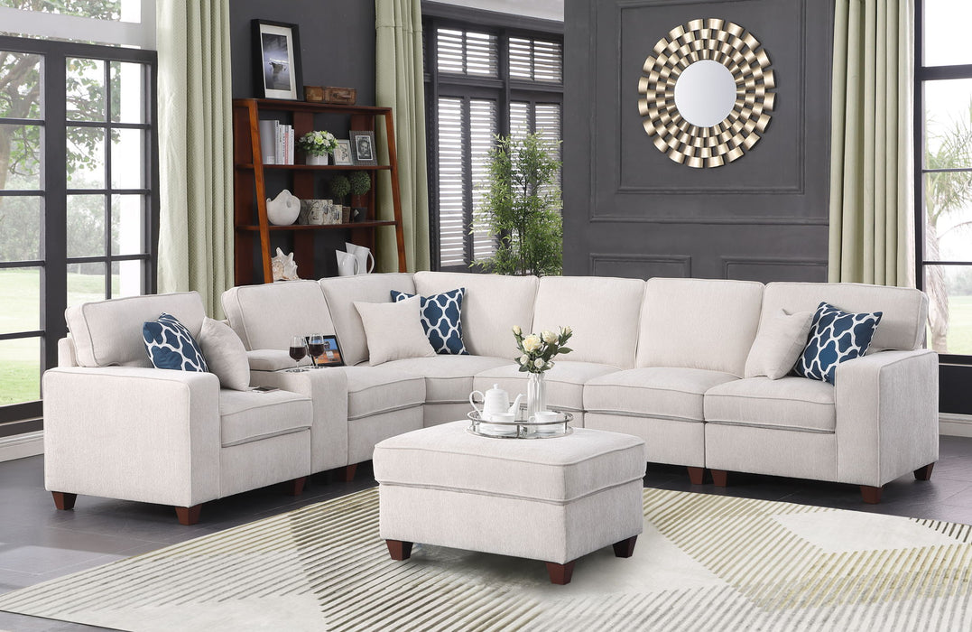 Rene - Sectional Sofa With Ottoman - Beige