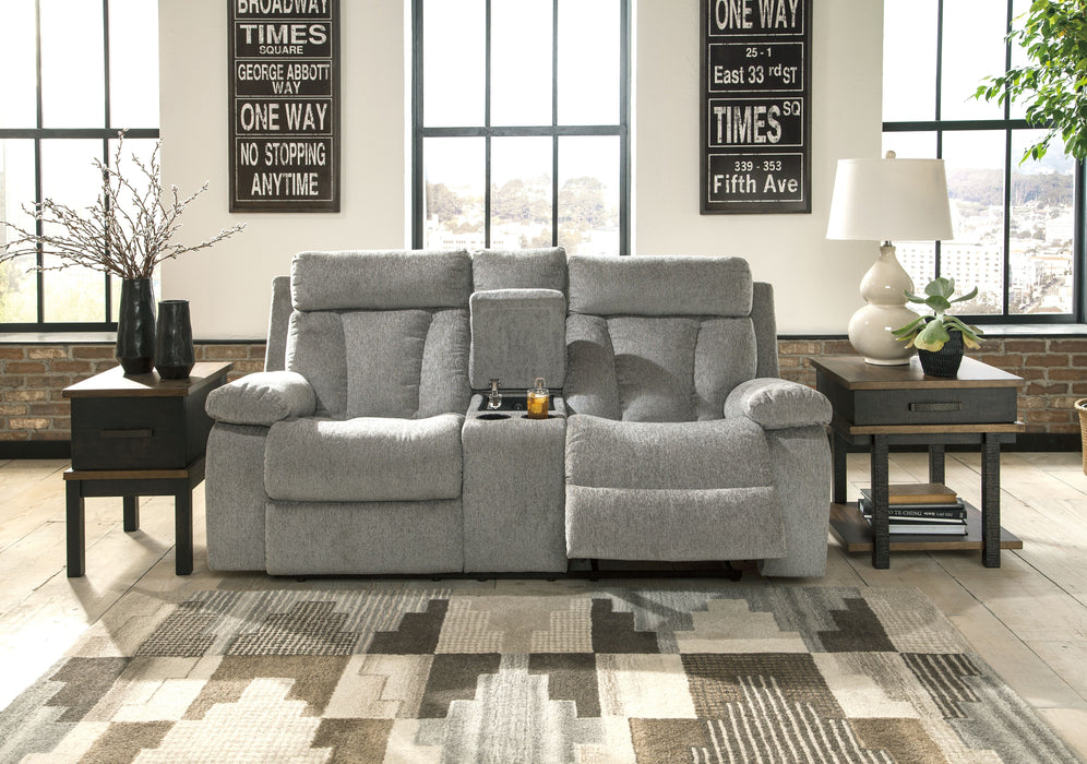 Mitchiner - Fog - Dbl Rec Loveseat com console