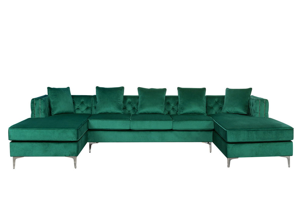 Ryan - Velvet Double Chaise Sectional Sofa With Nail-Head Trim