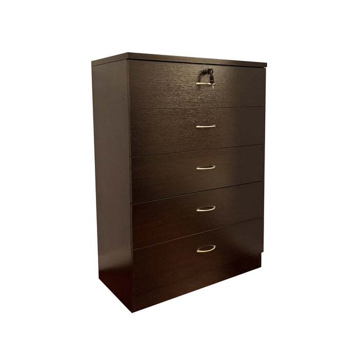 5 Drawer Chest Metal Handles Locking Top Drawer Metal Glide Rails Melamine Laminate
