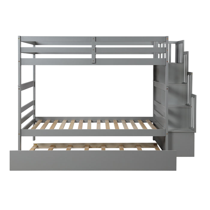 Bunk Beds Twin Over Twin Stairway Storage Function - Gray