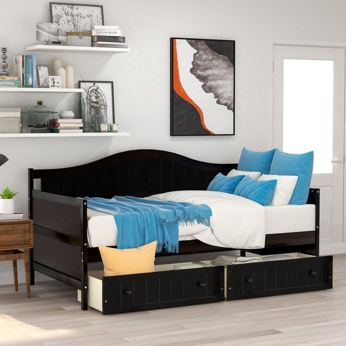 Twin Wooden Daybed With 2 Drawers, Sofa Bed For Bedroom Living Room, No Box Spring Needed - Espresso