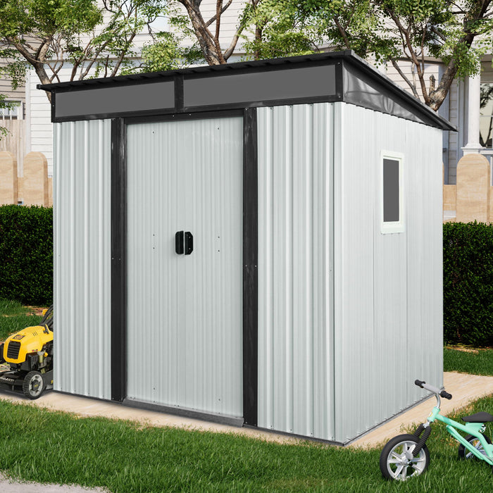 Outdoor Metal Storage Shed With Window And Transparent Plate For Garden, Lawn