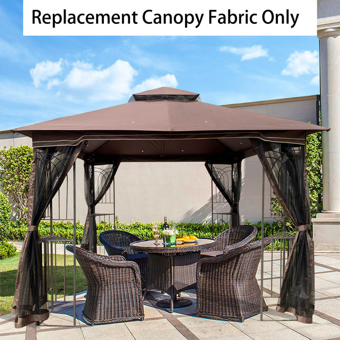 Patio Double Roof Gazebo Replacement Canopy Top Fabric, Brown