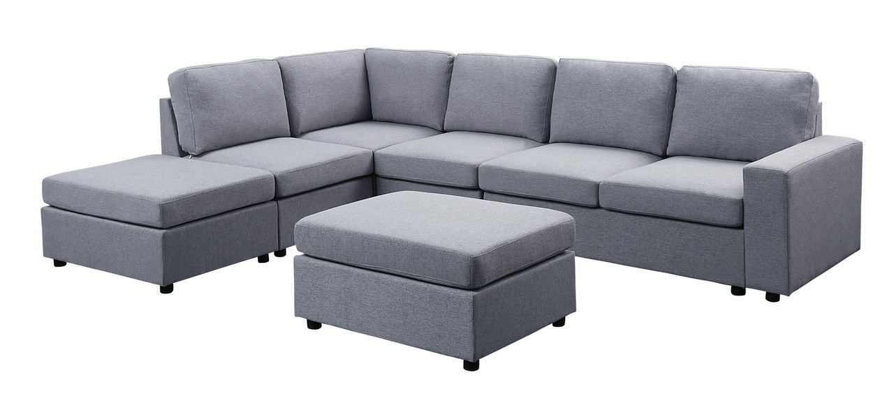 Marley - Linen 7 Seat Reversible Modular Sectional Sofa With Ottoman