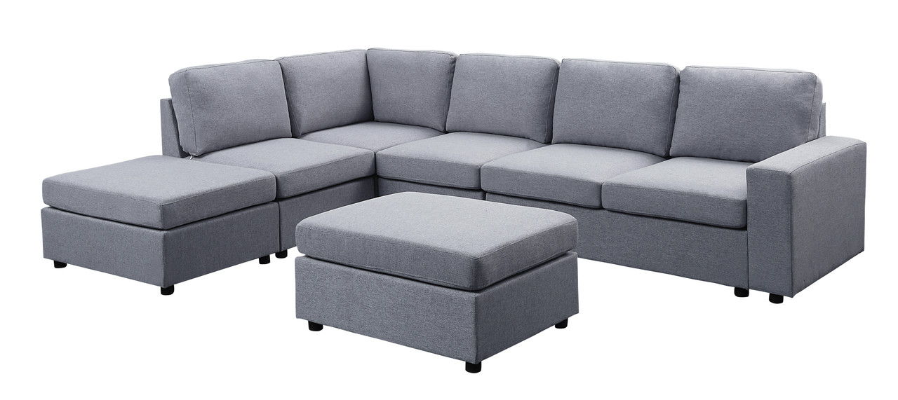 Cassia - Linen 7 Seat Reversible Modular Sectional Sofa With Ottoman