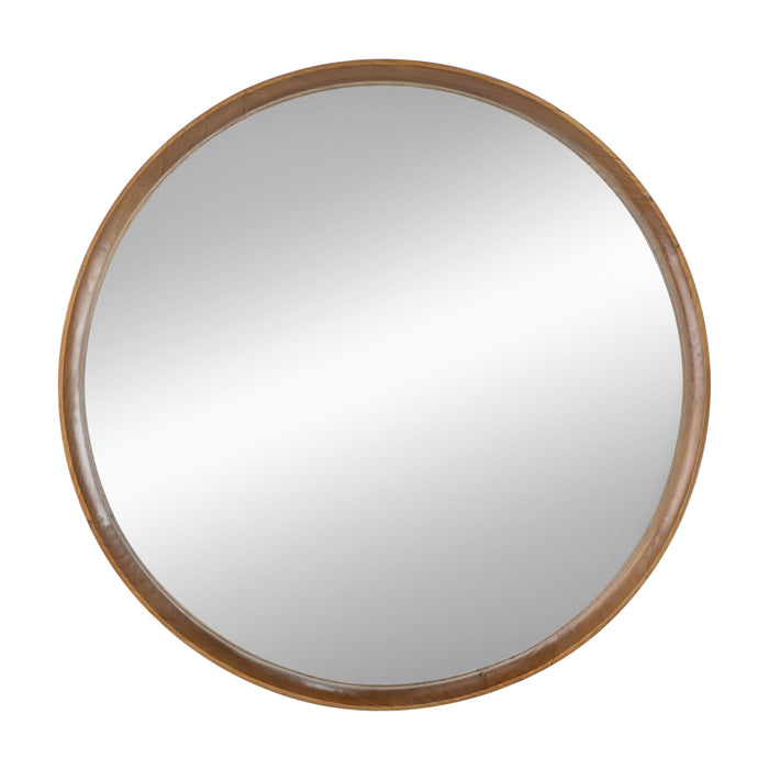 Round Pine Wood Mirror, Wall Mounted Mirror Home Decor For Bathroom Living Room - Brown