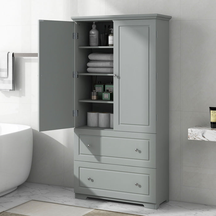 Wide Bathroom Storage Cabinet, Freestanding Storage Cabinet With Two Drawers And Adjustable Shelf, MDF Board With Painted Finish - Gray