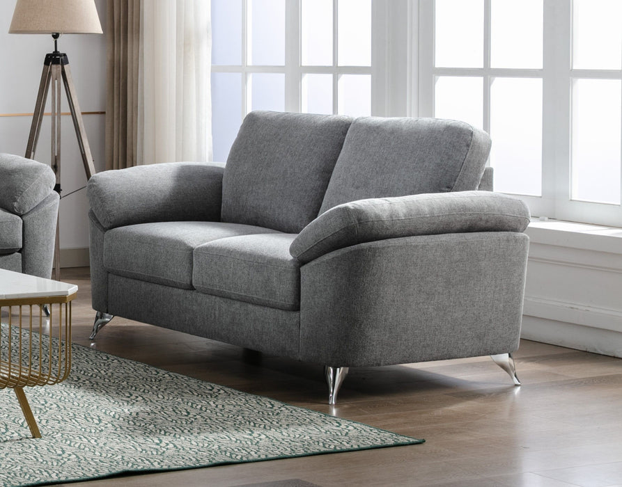 Villanelle - Linen Loveseat With Chrome Finish Legs - Light Gray