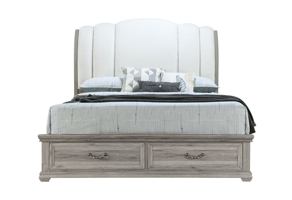 Rowan - King Bed With Storage - Natural / White