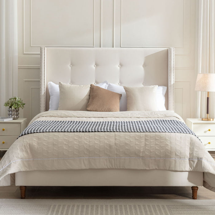 Peyton - Upholstered Bed With 54" High Headboard, Traditional Hand Buttoned Tufting