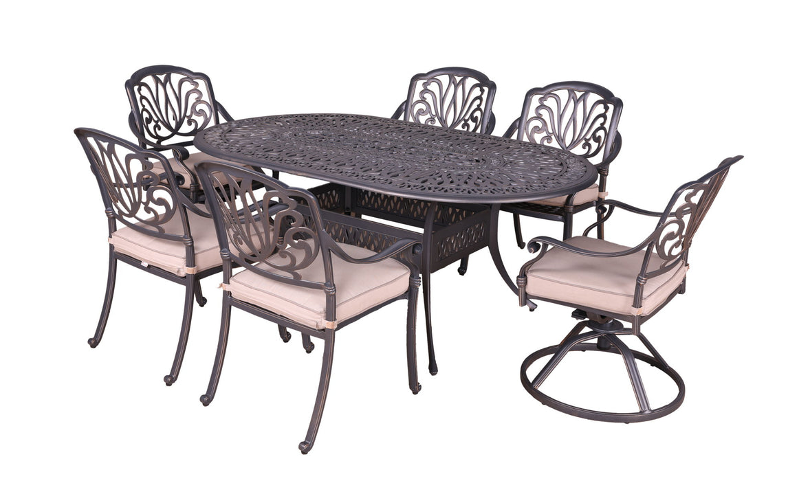 Oval 6 Person 72" Long Aluminum Dining Set Sunbrella With Cushions