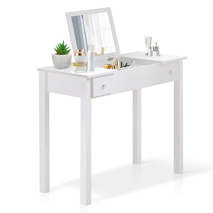 Accent White Vanity Table Set With Flip - Top Mirror And 2 Drawers, Jewelry Storage For Women Dressing