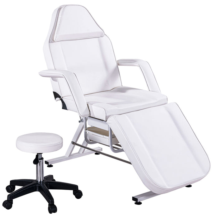 72.8" Massage Salon Tattoo Chair With Two Trays Esthetician Bed With Hydraulic Stool, Multi-Purpose 3-Section Facial Bed Table, Adjustable Beauty Barber Spa Beauty Equipment